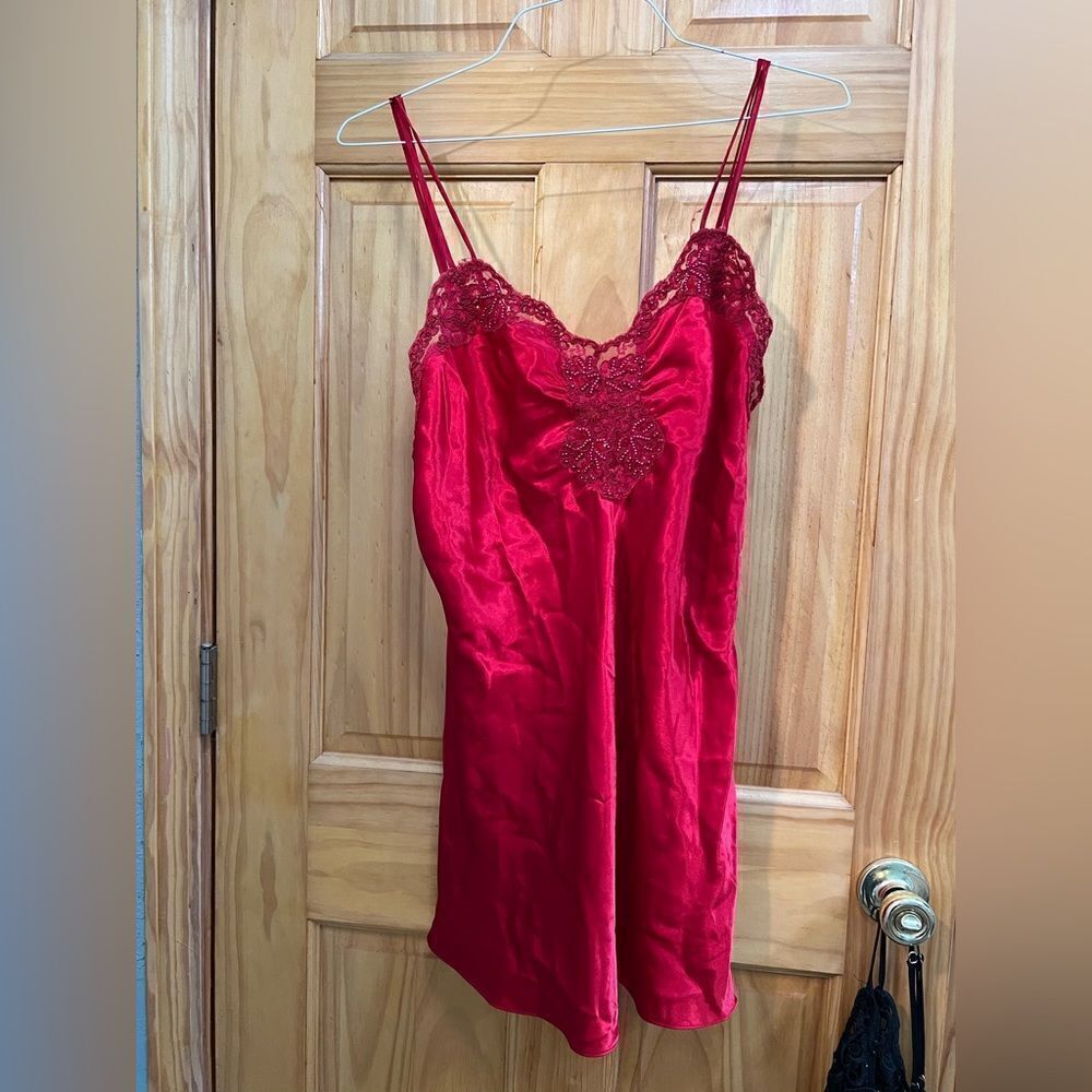 Vintage gold label Victoria’s Secret size medium red bead embellished nightgown